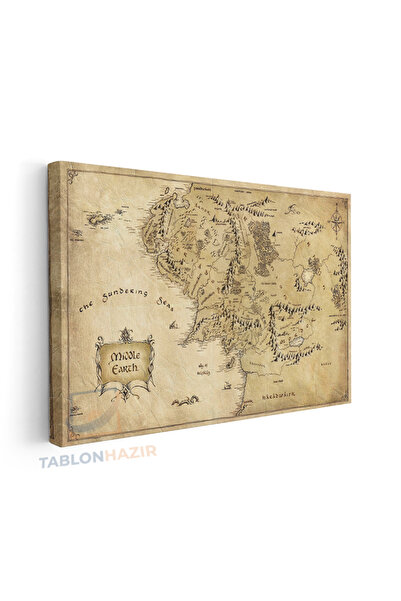 tablonhazır Yatay Kanvas Duvar Tablosu Lotr Middlearth Harita Salon Tablosu O...
