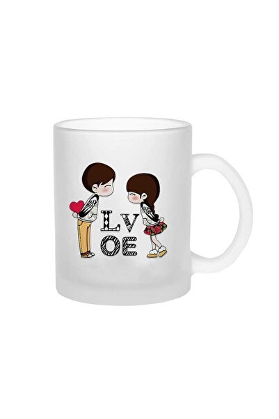 Velorina كوب زجاجي مطبوع عليه كلمة الحب – كوب هدية بتصميم شفاف غير لامع