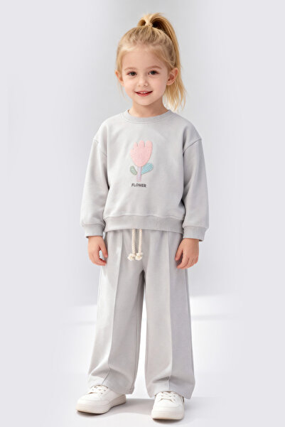 baby flamindo Flower Embroidered 2-Ply Seasonal Girl's Tracksuit Set
