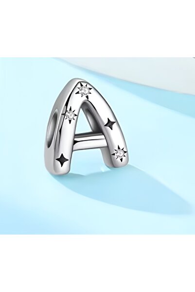 Lux Design 925 Ayar Gümüş A Harf Charm Taşlı