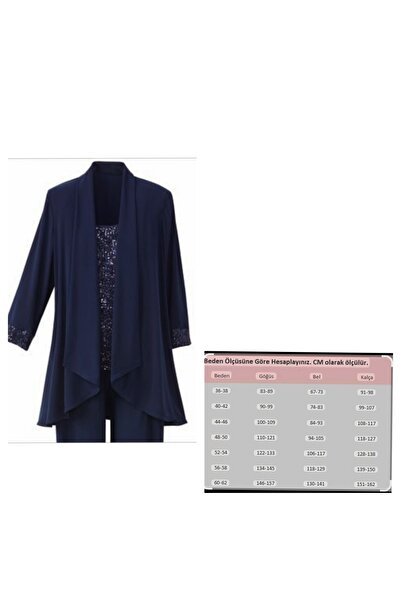 By Hande Alkan طقم بلوزة وسترة نسائية كبيرة الحجم باللون الأزرق الداكن مزينة ...