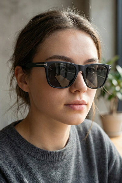 Kapin Aurora Dikdörtgen Unisex Polarize Güneş Gözlüğü Mat Siyah Çerçeve Siyah...