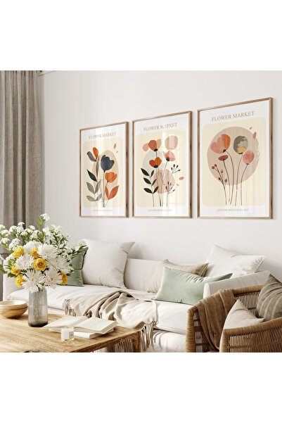 woodhomeworks 3-Piece Abstract Painting with Wooden Frame Home Flower Market