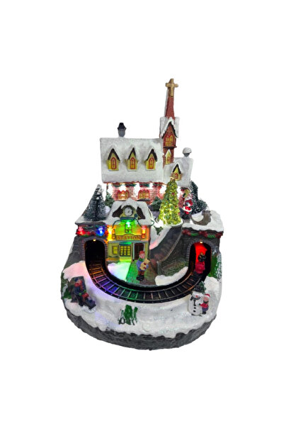 OMG Christmas decoration with moving train and LED lights – Train station, 23.5x24x32.5 cm