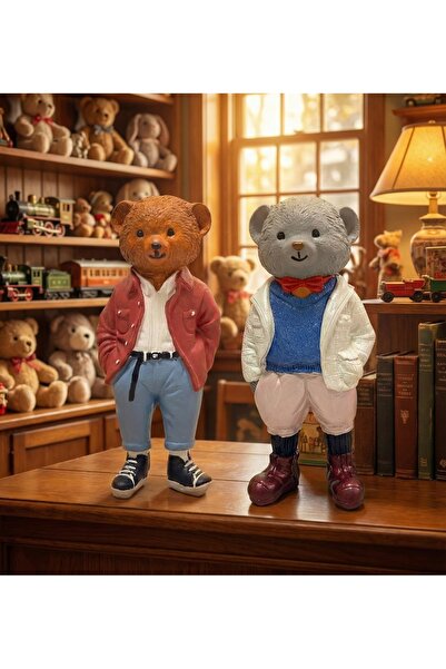 Axnur 2'li Dekoratif El Yapımı Teddy Bear Ayıcık Koleksiyonu Bibloları