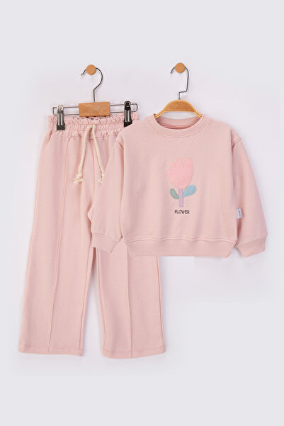 baby flamindo Flower Embroidered 2-Ply Seasonal Girl's Tracksuit Set