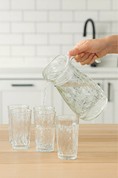 Urbanza Glass Jug with 6 Drinking Glasses Set – Premium Diamond Pattern Water & Juice Serving Set