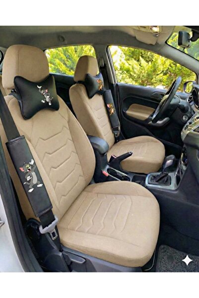 CAR Tom ve Jerry Tasarımlı 4'lü Oto Aksesuar Seti - 2 Adet Boyun Yastığı & 2 Adet Emniyet Kemeri Kılıfı