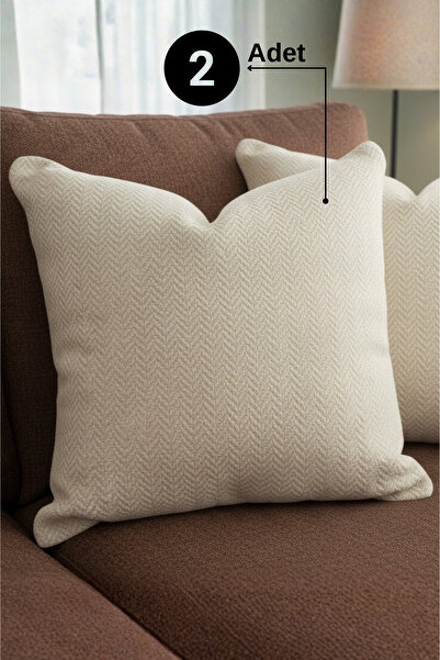 Senpai Chevron Bohem Dekoratif Punch Yastık Kırlent Kılıfı | 45x45 Krem