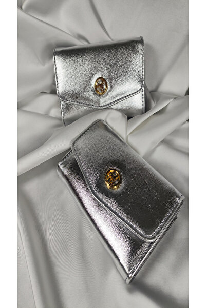 Leaf Accessory Lame Kadın Cüzdanı Suni Deri, Kadın Cüzdanı Çıtçıtlı Kapaklı, İçten Fermuarlı, Kartlık Bölmeli