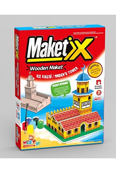 TOYZ PLAY Kız Kulesi Modeli Ahşap Maket Boyama Seti, 6'lı Boya Ve Fırça Dahil