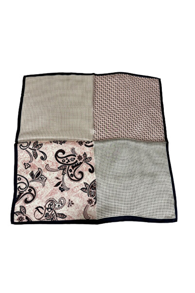 OMG Silk scarf, natural, 53x53cm, geometric pattern