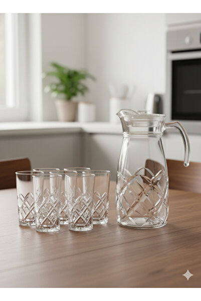 Urbanza Premium Glass Jug with 6 Drinking Glasses Set for Water, Juice & Home Serving – Durable & Elegant
