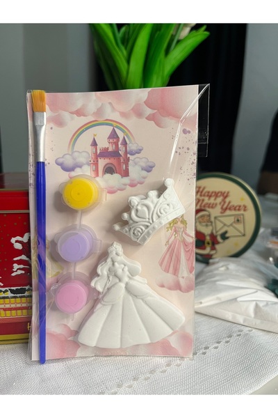 obelleatelier Prenses Temalı Boyama Seti – Alçı Figür + Taç + 3 Renk Boya + Fırça | Çocuk Etkinlik ve Hediye Seti