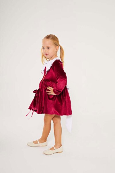 Pinkitokids Torba Poklonjeni biser detaljan K Somot haljina - bordo crvena