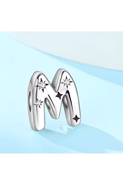 Lux Design 925 Ayar Gümüş M Harf Charm Taşlı