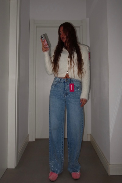 NicoleShop Blugi Pietre Argintii