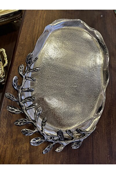 hediye ESTERHOMEDECOR Oval metal döküm dekoratif tepsi gümüş