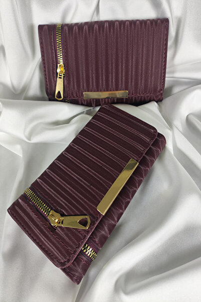 Leaf Accessory Bordo Kadın Cüzdanı Çıtçıtlı Kapaklı, İçten Fermuarlı, Kartlık Bölmeli