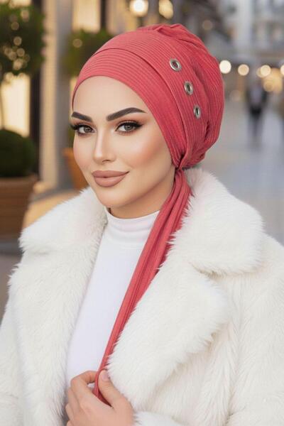 Aişe tesettür Bonetă cu detalii metalice și eșarfă cu trandafiri uscați