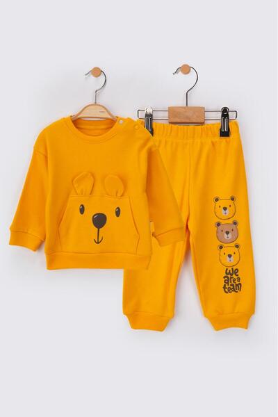 baby flamindo Combed Cotton Bear Printed Seasonal Pajama Set with Ear Detail