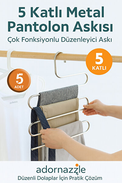 adornazzle 5 komada metalne vješalice za pantalone sa 5 nivoa, organizator za...