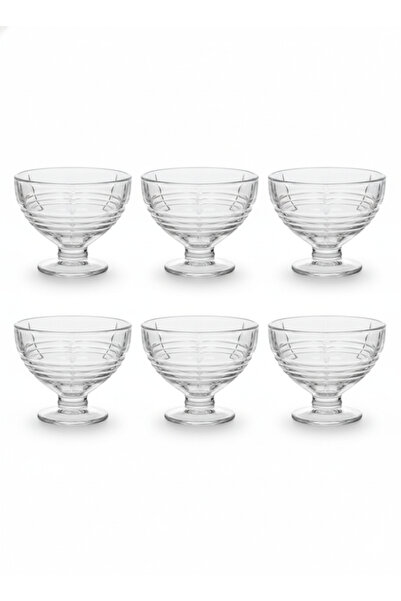 Urbanza 6-Piece Premium Glass Dessert Bowls Set for Ice Cream, Custard, Pudding & Sweets – Line Design