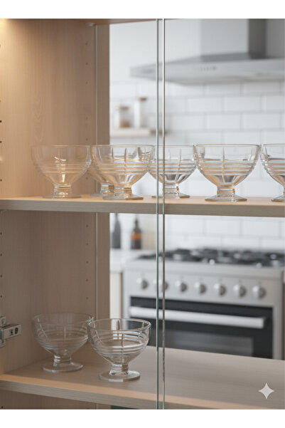 Urbanza 6-Piece Premium Glass Dessert Bowls Set for Ice Cream, Custard, Pudding & Sweets – Line Design