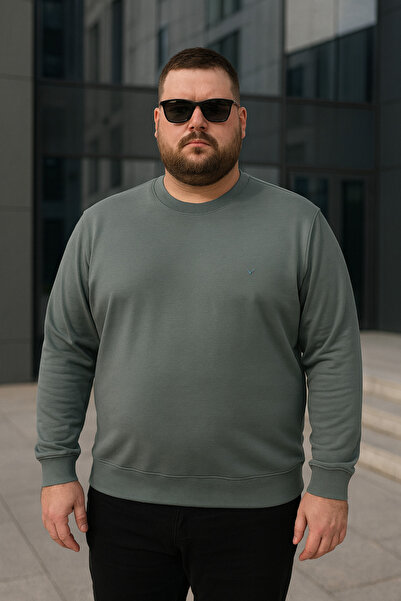 Maccali Men's Casual Plus Size Loose Green Long Sleeve T-Shirt