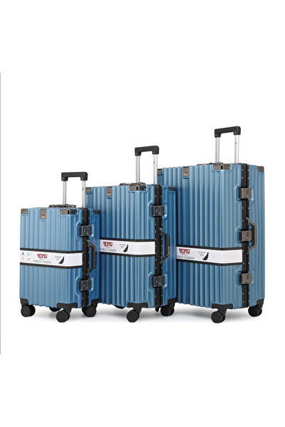 Tuay 3-piece aluminum travel bag set, distinctive blue color
