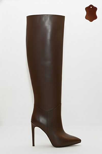 wanita milano Dana Derisi İnce Topuk ÇizmeKadın Hakiki Deri Diz Üstü Sivri Burun