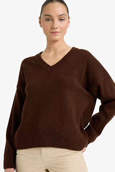 DeFacto Oversize Wide Fit V-Neck Knitwear Sweater G2957Ax25Au
