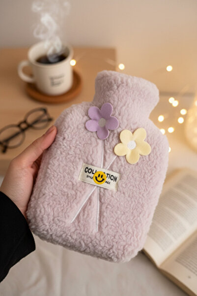 shop Çiçek Aplike Detaylı Mor Renk Peluş Sıcak Su Torbası 500 ml