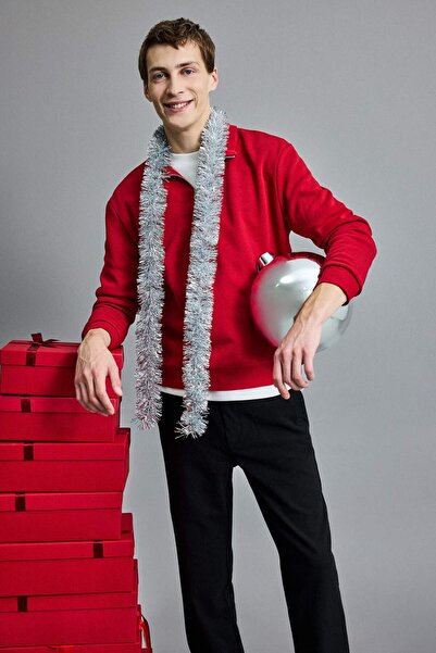 DeFacto Regular Fit Mock Neck Half Zip Basic Plain Sweatshirt X7405Az25Au