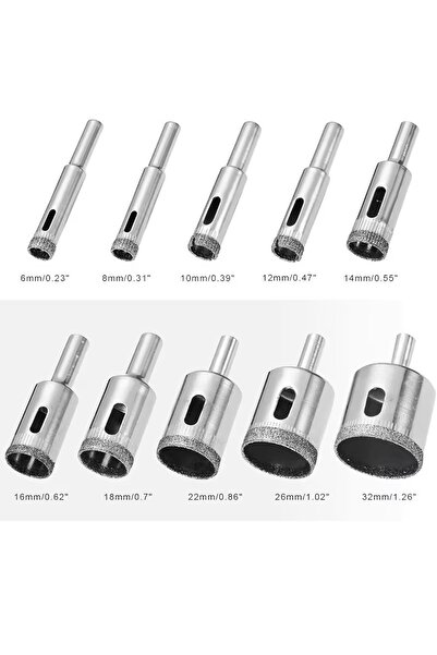 Modaadresiniz 6-32mm Arası 10 Lu Set Cam Fayans Mermer Delme Elmas Kaplı Panç...