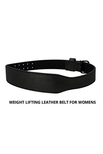 MGL SPORTS حزام رفع الأثقال الجلدي (متوسط) أسود لامع للنساء
