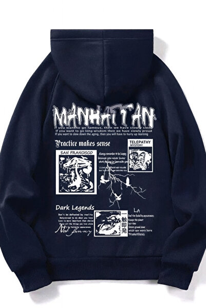 CLASSY.MODA “Imprimare Manhattan cu textul „cu glugă unisex swea tricou” pe spatele tricoului, cu tematică urbană, stil modern de stradă”