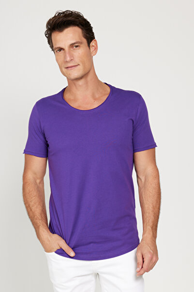 AC&Co / Altınyıldız Classics Men's Purple Standard Fit Regular Cut Crew Neck 100% Cotton Short Sleeve T-Shirt