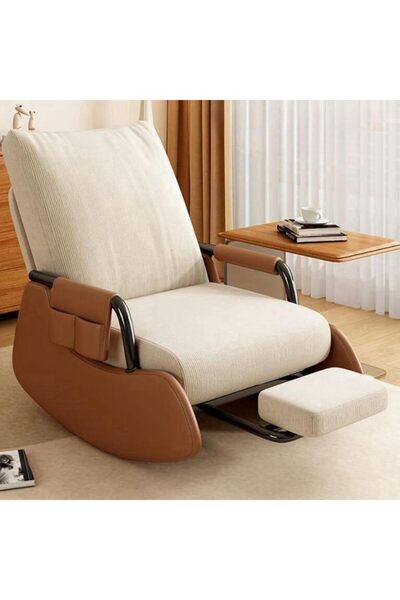 Roam shop Rocking Chair available for sitting or lying, lazy sofa with Foot Rest, Side Pocket Glider off white