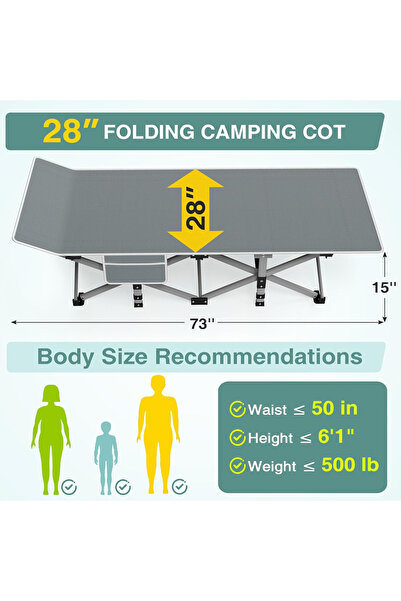 Kodak 28In Folding Adult Camping Cot (500LBS): Mattress | Home/Camp/Travel/Office! Hot Deal!