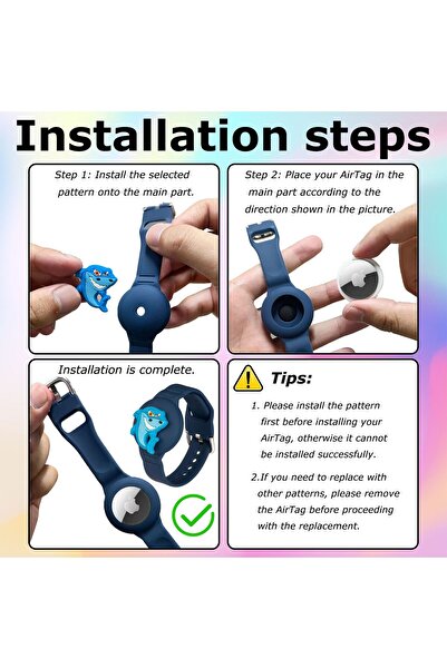 Inoshine Carton Air Tag Bracelet for Kids with 3 pcs charms Silicone Air Tag Holder Air Tag Case for Kids