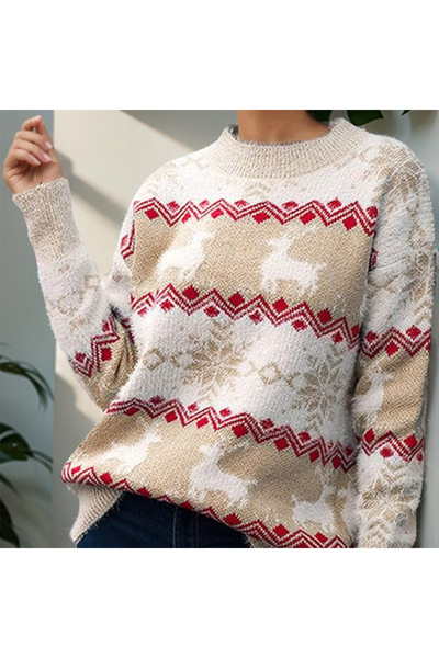 MIXSNOW Christmas Sweater for Women 2025 Crewneck Cable Knit Sweaters Top Long Sleeve with Cute Pattern