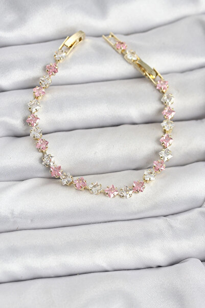 Nacario Bfs Kare Zirkon Taşlı Gold Renk Kadın Bileklik