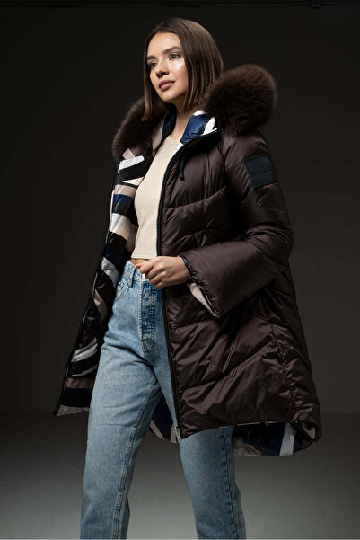 FLO CLO Long Two Sided Puffer Jacket With Fur Collar