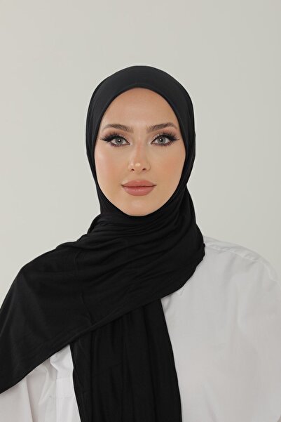 EL&BA GİYİM Black Luxury Combed Cotton Shawl - Women's Hijab Jersey Hijab Lyc...