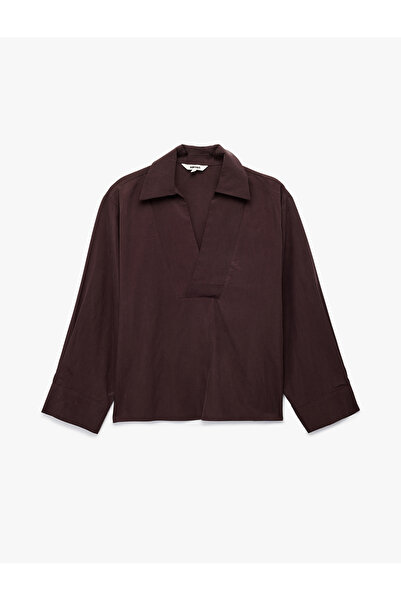Koton Long Sleeve V Shirt Collar Blouse