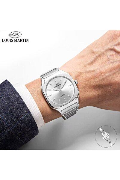 louis martin ساعة رجالية فاخرة من لويس مارتن - ستانلس ستيل فضي تصميم كلاسيكي ...