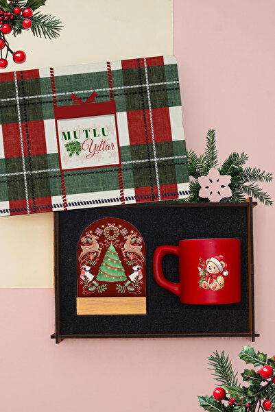 TrendHediye Yeni Yıl Hediye Seti – Yılbaşı Tasarımlı Ahşap Kutu , Çerçeve ve ...