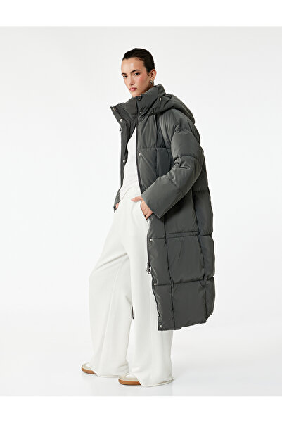 Koton Removable Hooded Long Sleeve Zippered Water Repellent O Oversized Anorak Long Puffer Coat