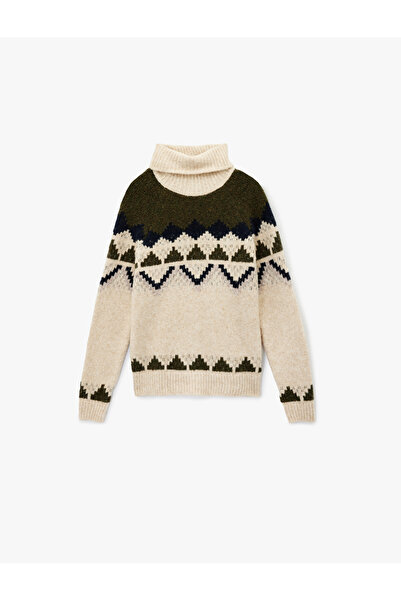 Koton Turtleneck Long Sleeve Ethnic Patterned Knitwear Sweater